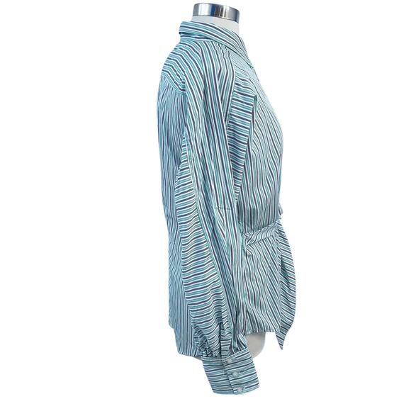 Lauren Ralph Lauren Striped Button-Up Shirt with Waist Tie Size Large - Picture 2 of 16